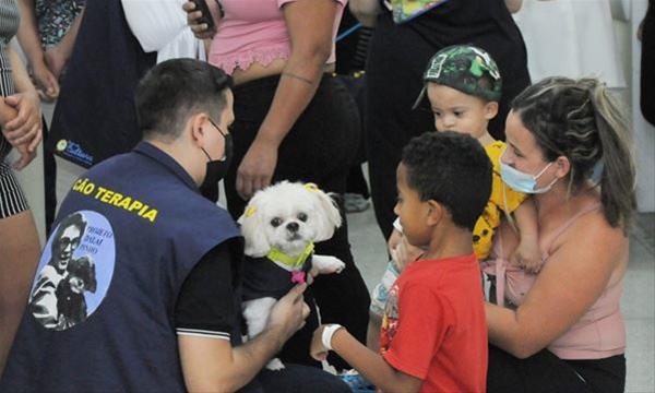 A cachorrinha Mel foi bem recebida pelas crianças (Foto: Angelo Baima/PMSA)
