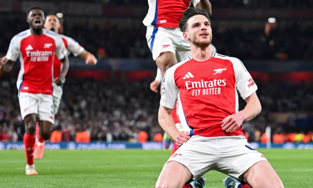 Rice comemora gol contra Real Madrid (FOTO: Reprodução/X/Arsenal) Diário do Grande ABC - Notícias e informações do Grande ABC: Santo André, São Bernardo, São Caetano, Diadema, Mauá, Ribeirão Pires e Rio Grande da Serra